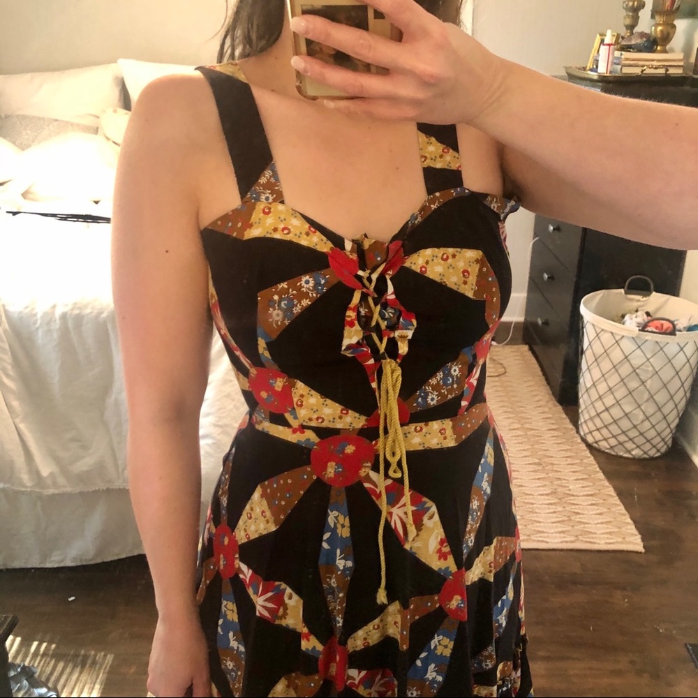 Vintage 70s Lace-Up Mini Dress